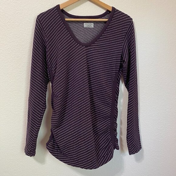 Athleta Dottie Ruched Active Top Womens XL Purple Polka Dot Long Sleeve Stretch - Picture 2 of 6